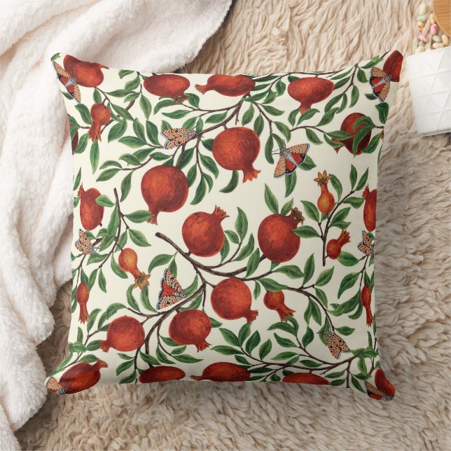 Coussin Grenades et papillons Bella sur blanc (Couverture)