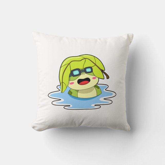 Coussin Grenouille avec feuille à la natation (Recto)
