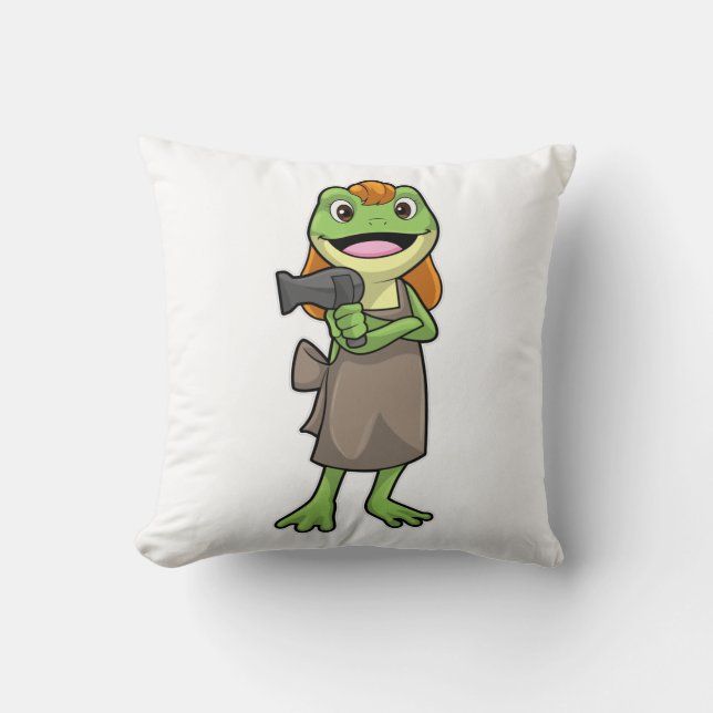 Coussin Grenouille en coiffeur avec sèche-cheveux (Recto)
