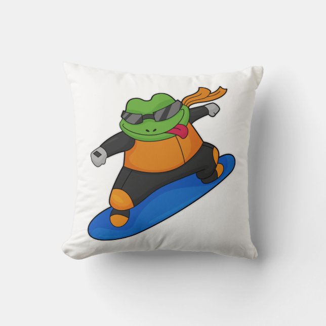 Coussin Grenouille en snowobarder avec snowboard (Recto)