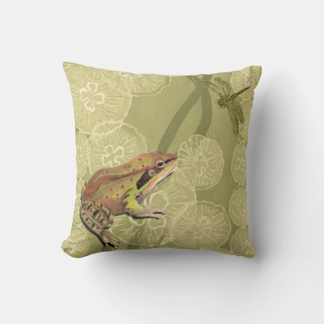 Coussin Grenouille et libellule sur nénuphars (Recto)