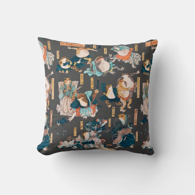 Coussin Grenouille japonaise ukiyo-e Froggies (Recto)