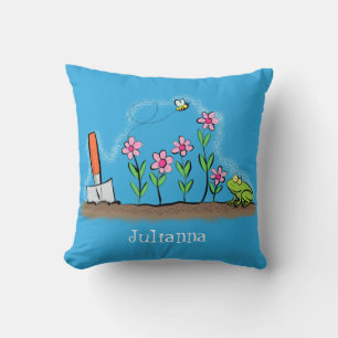 Coussin Grenouille mignonne et abeille dans le jardin dess