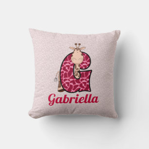 Coussin Grenouille rose et verte Monogramme G de l'enfant