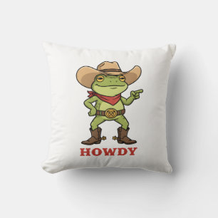 Coussin Grenouille Western Yeehaw Salut Drôle Cowboy Mème