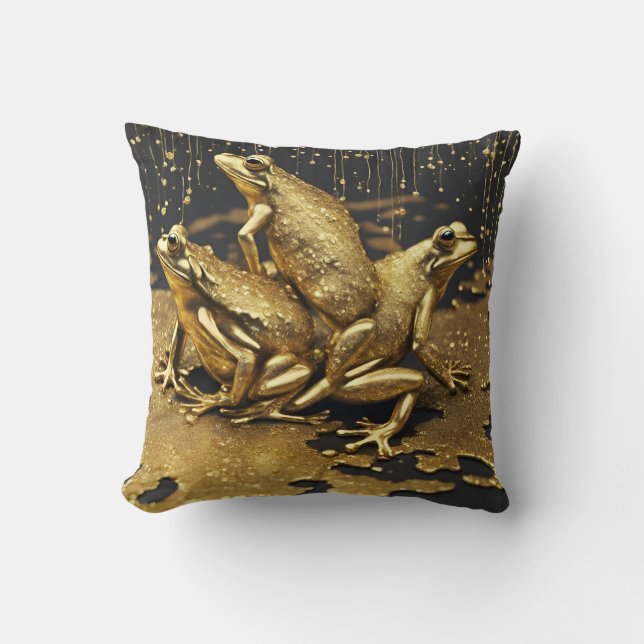Coussin Grenouilles amusantes avec gouttes d'or (Recto)