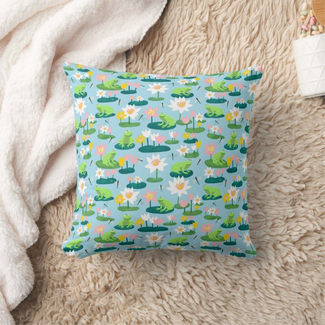 Coussin Grenouilles & Lily Pads Cute Nursery Baby Kids Pla (Couverture)