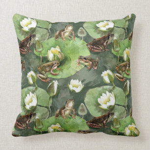 Coussin Grenouilles nénuphars verts et blancs