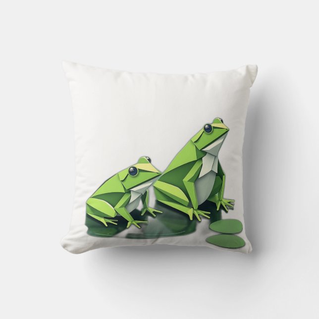 Coussin Grenouilles Origami de style géométrique (Recto)