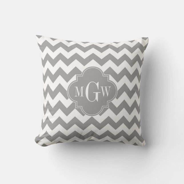 Coussin Grey What Chevron Dk Gris Quatrefoil 3 Monogramme (Recto)