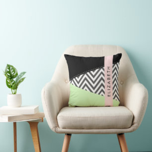 Coussin Grey Zigzag, Grey Chevron, Mint, Votre Nom
