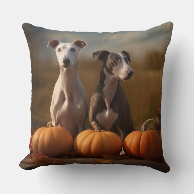 Coussin Greyhound Chiot Automne Citrouille de plaisir (Recto)