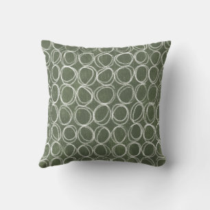 Coussin Gribouillis de cercle rustique vert olive dessinés