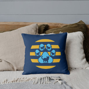 Coussin Griffe de chat personnalisée or et bleu Coucher de