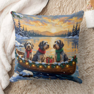 Coussin Griffon d'arrêt à poil dur Noël Bateau Fêtes