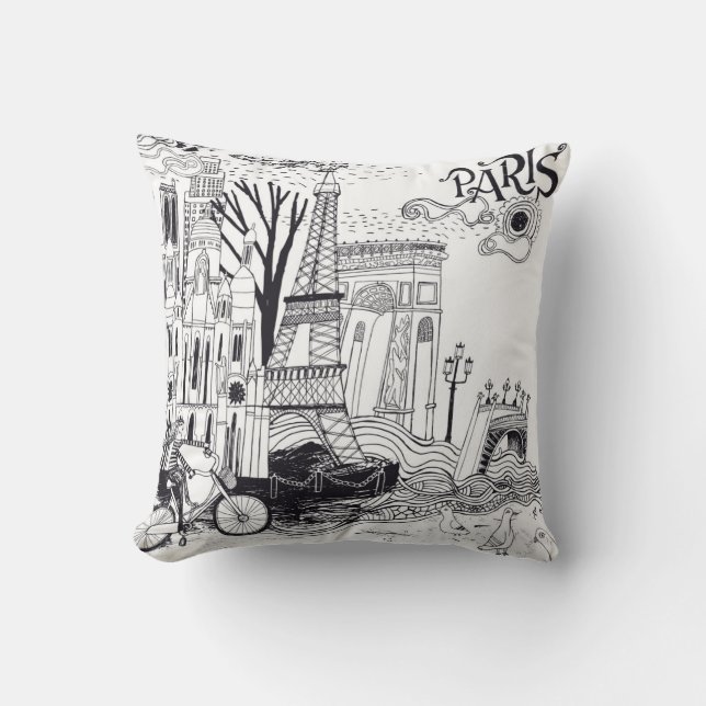 Coussin Griffonnage de Paris France (Recto)
