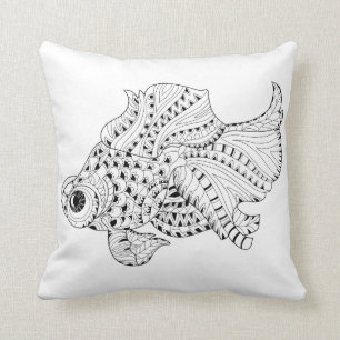 Coussin Griffonnage de poissons