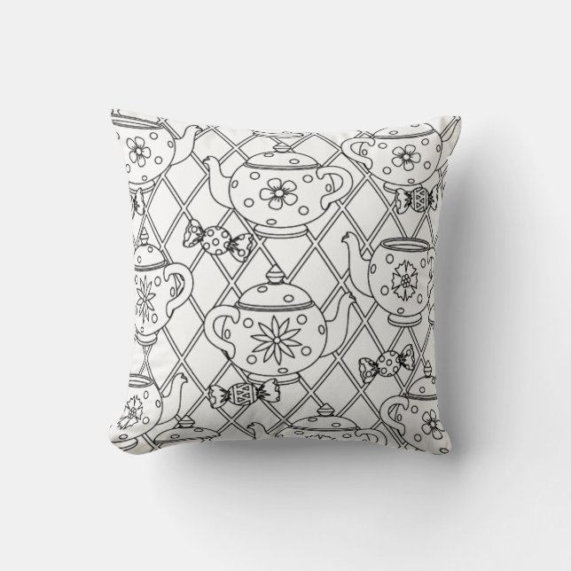Coussin Griffonnage de pot de thé (Recto)