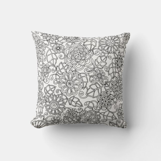 Coussin Griffonnage floral ethnique (Recto)