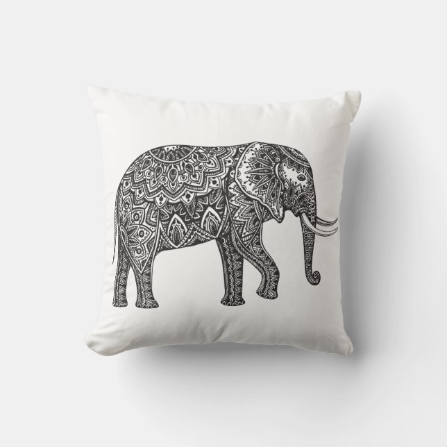 Coussin Griffonnage stylisé d'éléphant d'imaginaire (Recto)