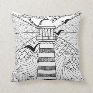 Coussin Griffonnage tiré par la main de phare