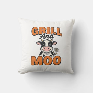 Coussin Grill de vache drôle et design de T-Shirt vintage