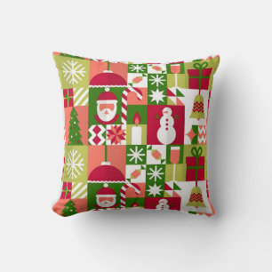 Coussin Grille de thème de Noël colorée d'icônes de vacanc