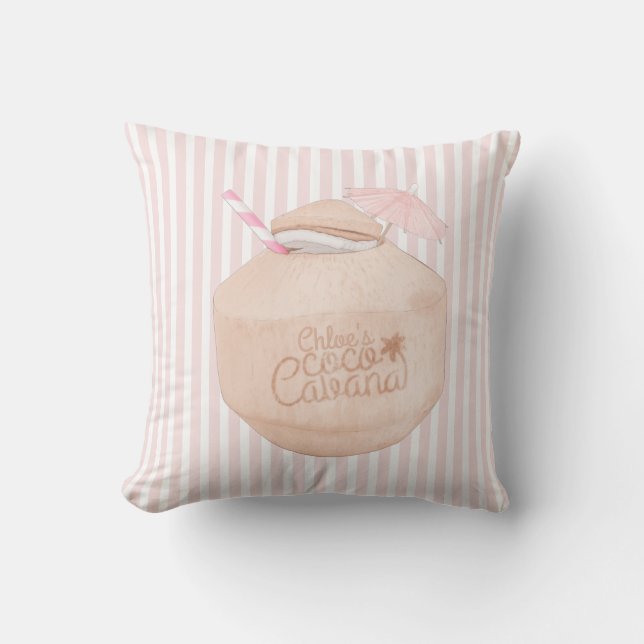 Coussin Grille rose et blanche | Boisson de noix de coco | (Recto)
