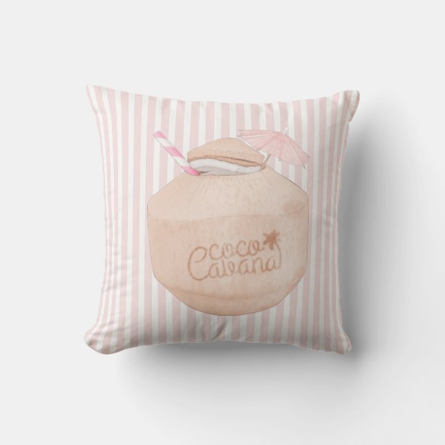 Coussin Grille rose et blanche | Boisson de noix de coco | (Recto)