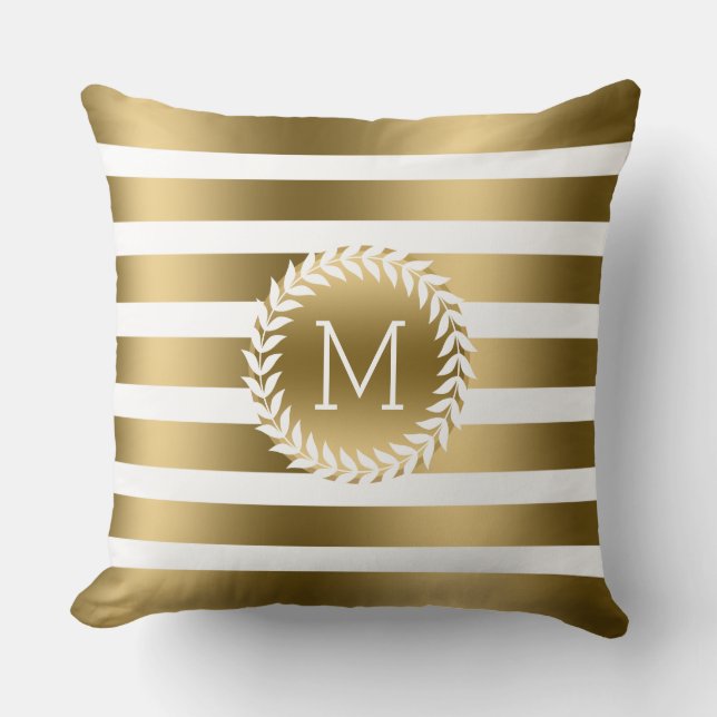 Coussin Grilles blanches et dorées monogrammes et couronne (Recto)