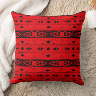 Coussin Grilles et formes géométriques rouge noir