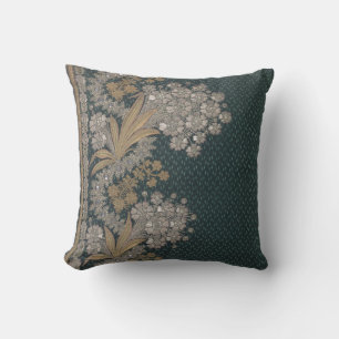 Coussin Grilles Floral Vintage Élégant Brocade Blue Gold