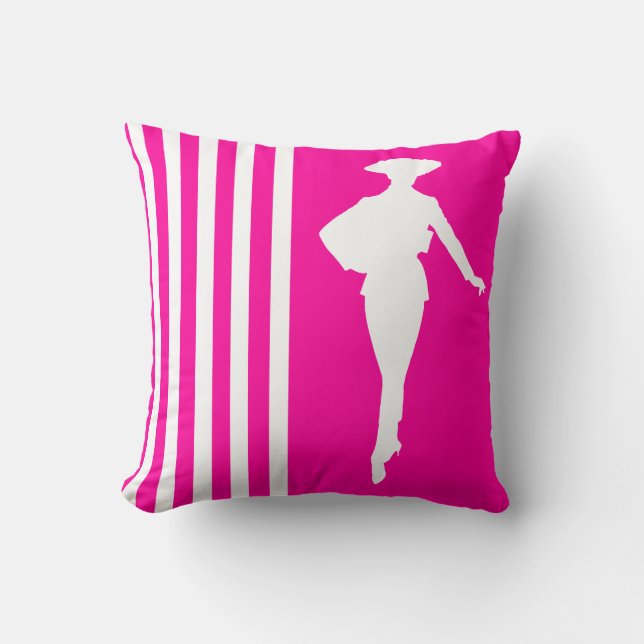 Coussin Grilles rose moderne avec Silhouette de mode (Recto)
