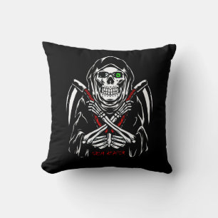 Coussin Grim Reaper Scythe Décès Skeleton Bones Halloween