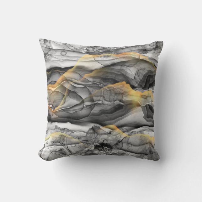 Coussin Gris Argent Or Encre d'alcool Abstrait moderne (Recto)