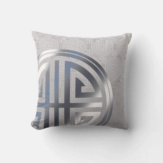Coussin Gris argenté de symbole ornemental oriental de (Recto)