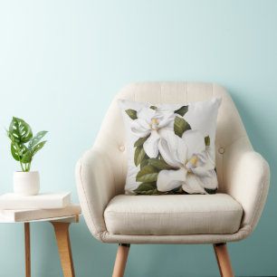 Coussin Gris argenté d'impression botanique vintage blanc