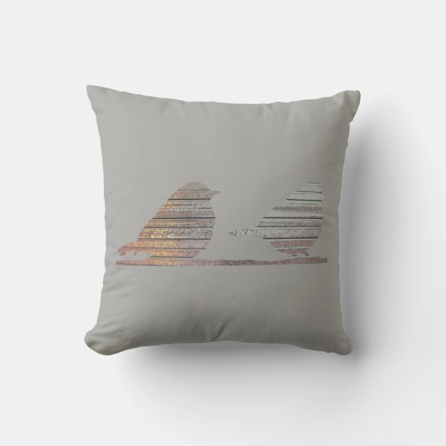 Coussin Gris Avec Deux Oiseaux Métaux Faux (Recto)