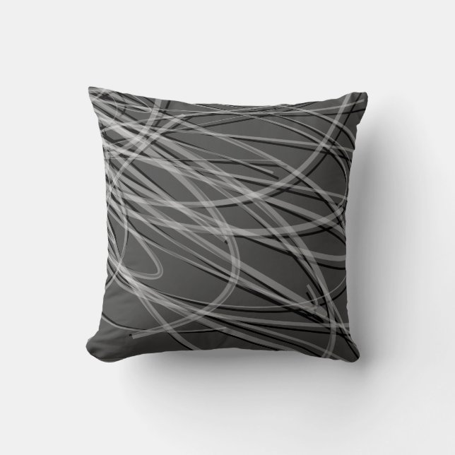 Coussin Gris avec rubans Abstraits blancs et noirs (Recto)