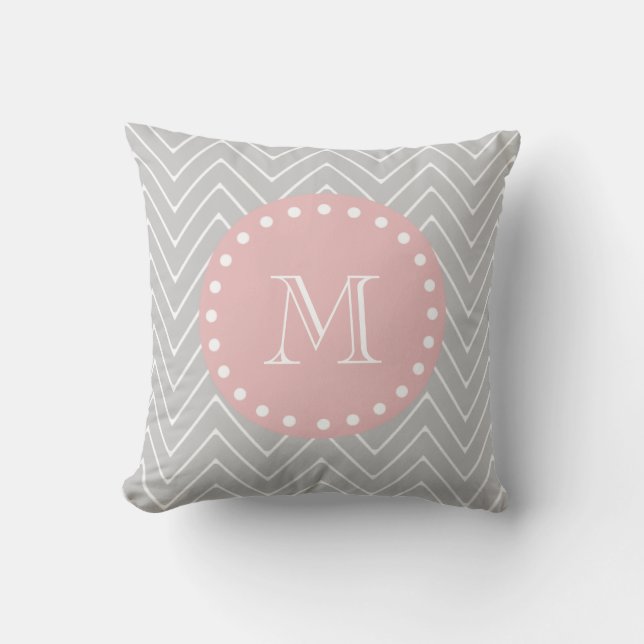 Coussin Gris bébé rose moderne Chevron personnalisé Monogr (Recto)