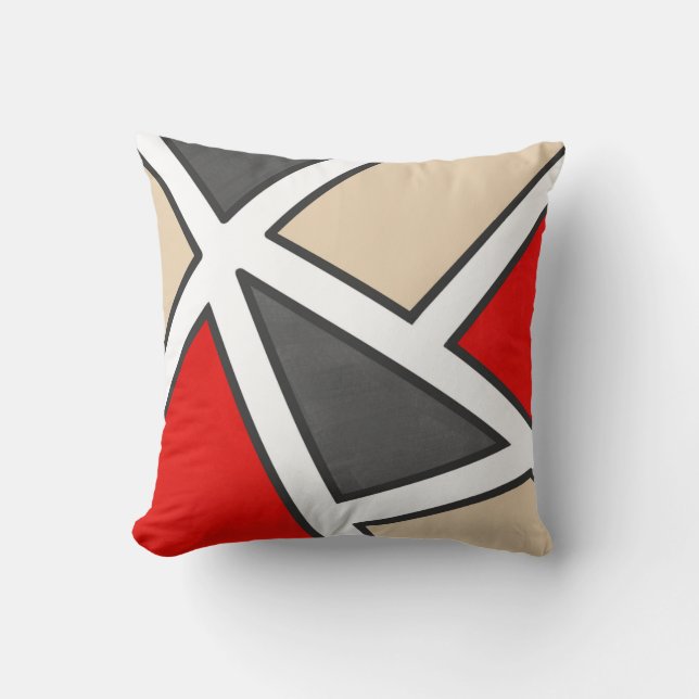 Coussin Gris beige rouge noir blanc géométrique (Recto)