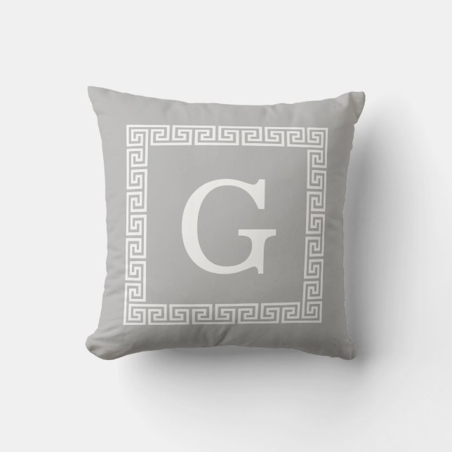 Coussin Gris blanc Cadre clé grecque n° 1 Monogramme initi (Recto)