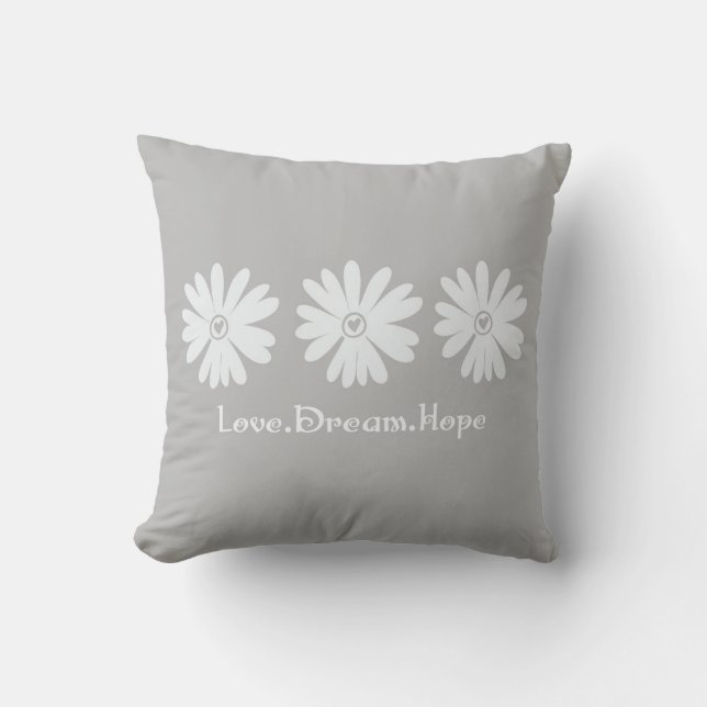 Coussin Gris Blanc Inspirationnel Fleurs De Faisière (Recto)