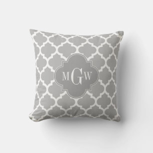 Coussin Gris Blanc Marocain #5 Gris 3 Initial Monogramme