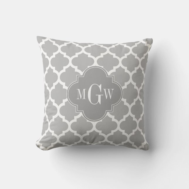 Coussin Gris Blanc Marocain #5 Gris 3 Initial Monogramme (Recto)
