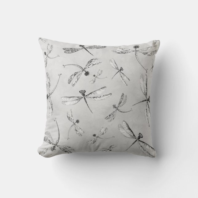 Coussin gris blanc noir d'insectes de libellules (Recto)