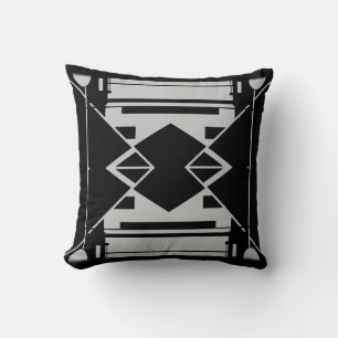 Coussin Gris clair sur l'art symétrique noir Motif Abstrai