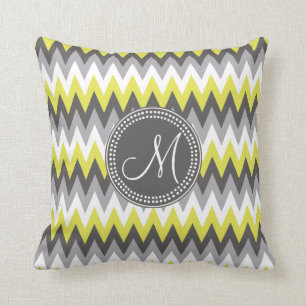 COUSSIN GRIS DE CHARBON DE BOIS ET JAUNE CHEVRON