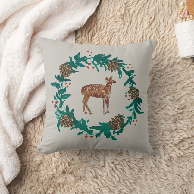Coussin gris de la couronne de Noël cerf (Couverture)