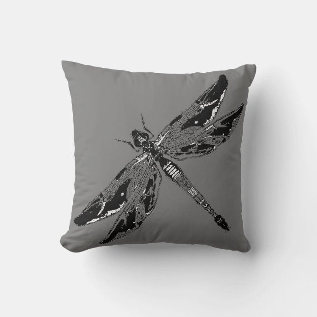 Coussin gris de libellule noire et blanche par (Recto)